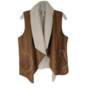 WESTBOUND Faux Suede Sherpa Vest M Brown Open Drape Front Boho Cozy winter  GUC